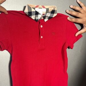 Burberry Red Kids Polo with Check Collar